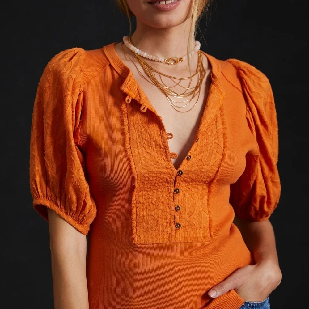 Anthropologie Pilcro Bella Henley Orange top - Picture 13 of 14